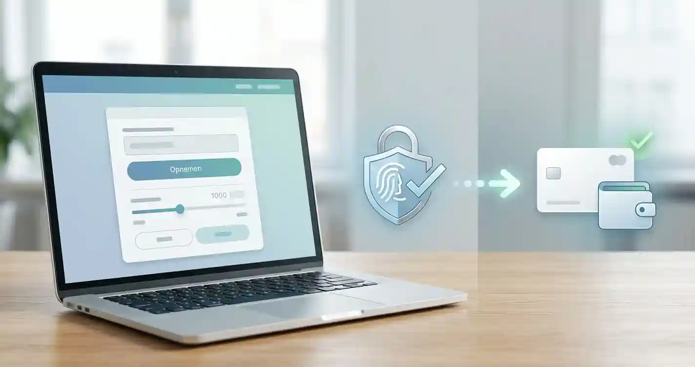 Illustratie van een opnameverzoek, accountverificatie en uitbetaling zonder merkspecifieke bedragen